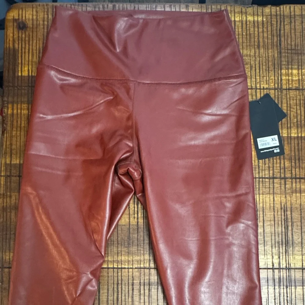 90 Degree By Reflex High-Waist Faux Leather Leggings in Burgundy